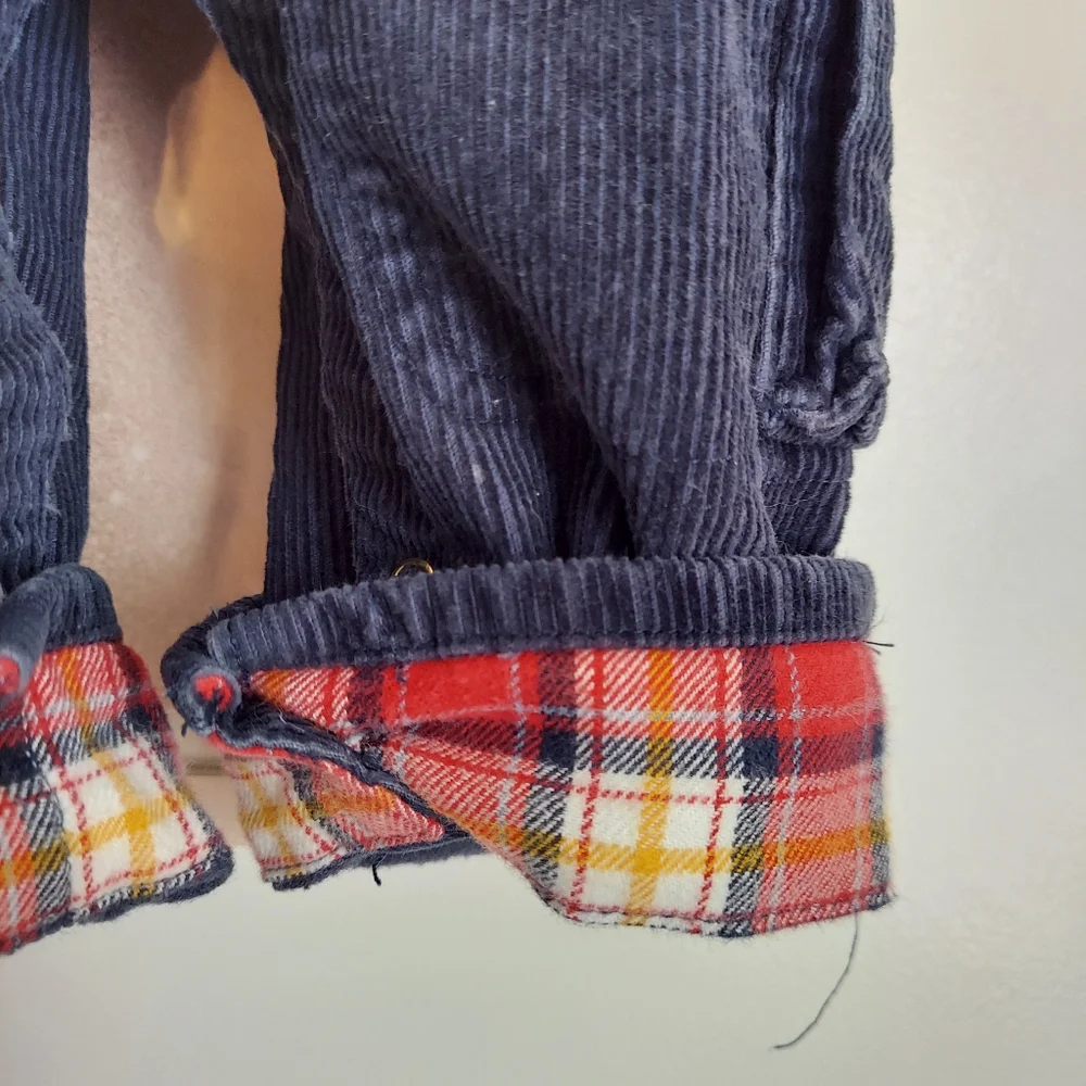 🎁 10/$25- corduroy overall with plaid lining,  12 months, navy blue